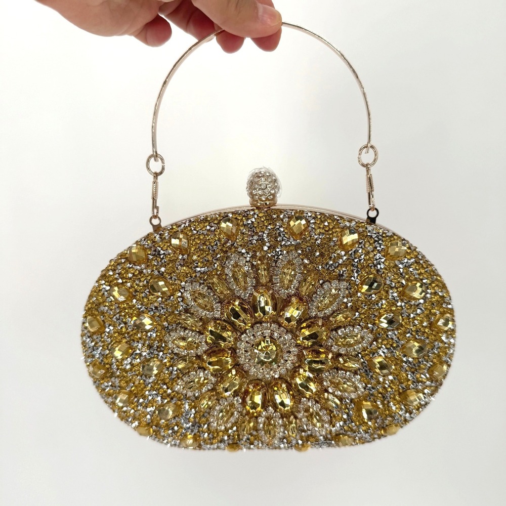 Verano Hill Gold Rhinestone Crystal Evening Clutch Bag Formal Luxe Wedding Guest